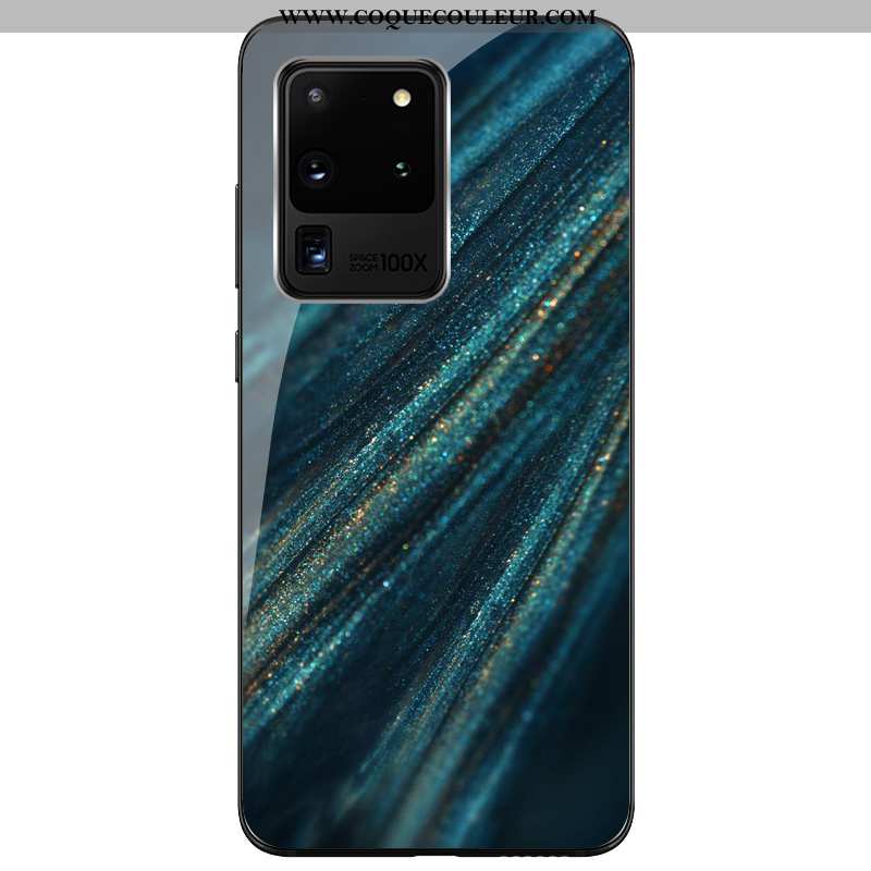 Housse Samsung Galaxy S20 Ultra Verre Coque Silicone Étui Samsung Galaxy S20 Ultra Personnalité Bleu