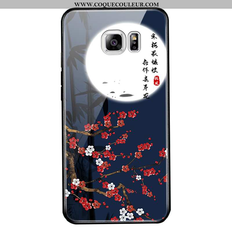 Coque Samsung Galaxy S6 Edge Protection Bleu Marin Dessin Animé, Housse Samsung Galaxy S6 Edge Verre