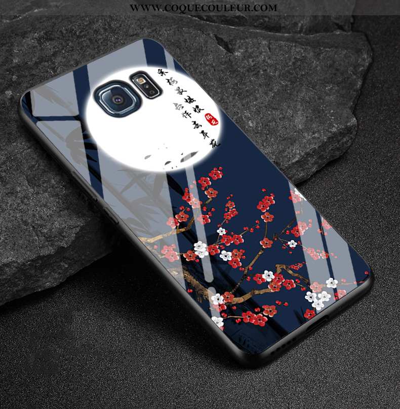 Coque Samsung Galaxy S6 Edge Protection Bleu Marin Dessin Animé, Housse Samsung Galaxy S6 Edge Verre