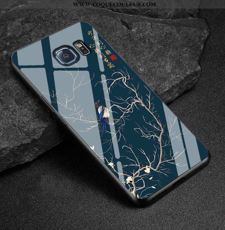 Coque Samsung Galaxy S6 Edge Protection Bleu Marin Dessin Animé, Housse Samsung Galaxy S6 Edge Verre