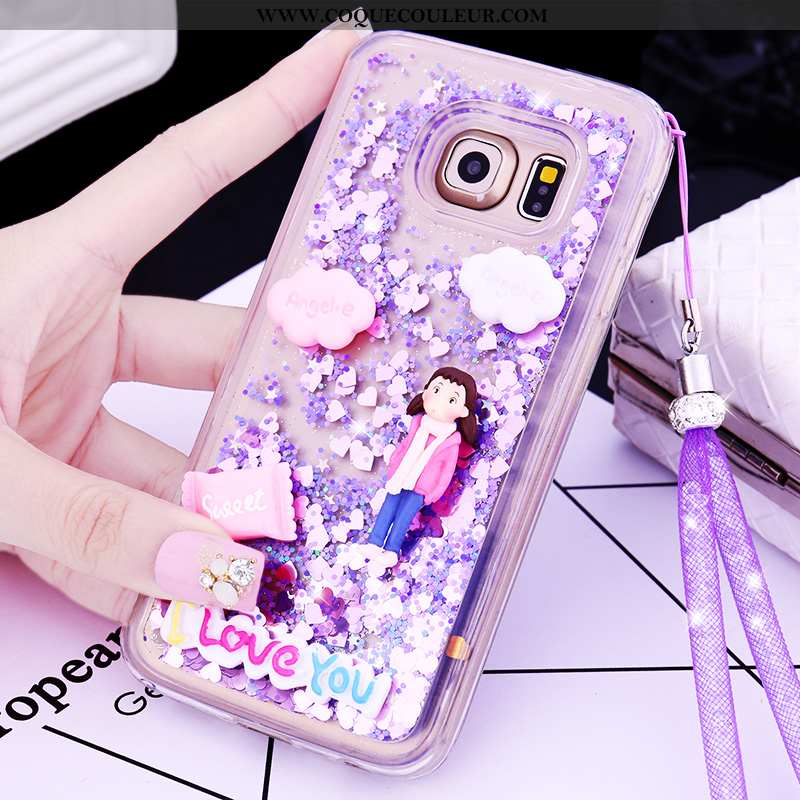 Coque Samsung Galaxy S6 Edge Cou Suspendu Dessin Animé Violet, Housse Samsung Galaxy S6 Edge Silicon