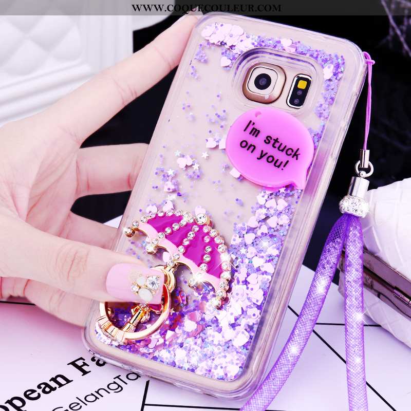 Coque Samsung Galaxy S6 Edge Cou Suspendu Dessin Animé Violet, Housse Samsung Galaxy S6 Edge Silicon