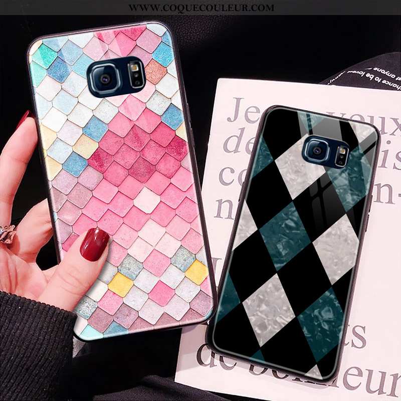 Coque Samsung Galaxy S6 Edge Verre Incassable Étoile, Housse Samsung Galaxy S6 Edge Or Rose