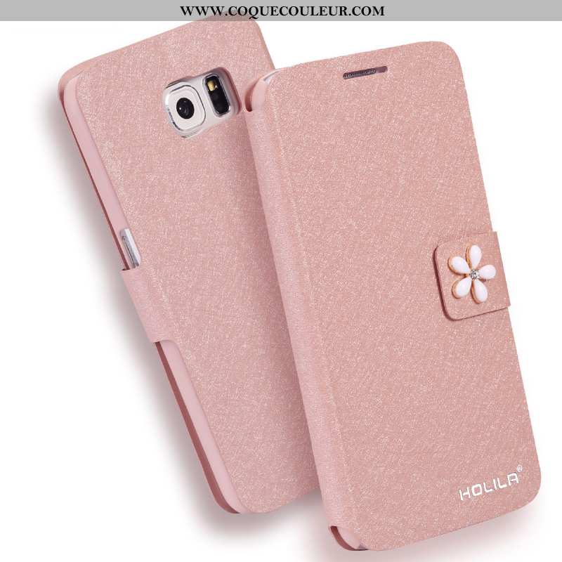 Étui Samsung Galaxy S6 Tendance Étoile Housse, Coque Samsung Galaxy S6 Cuir Téléphone Portable Rose