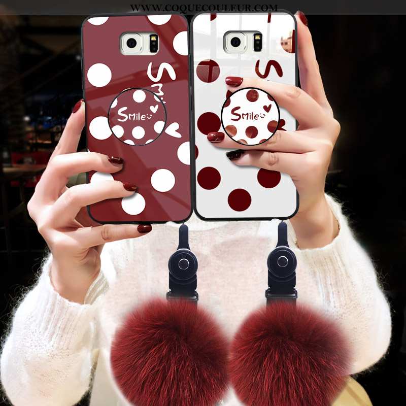 Coque Samsung Galaxy S6 Tendance Pompon, Housse Samsung Galaxy S6 Verre Rouge