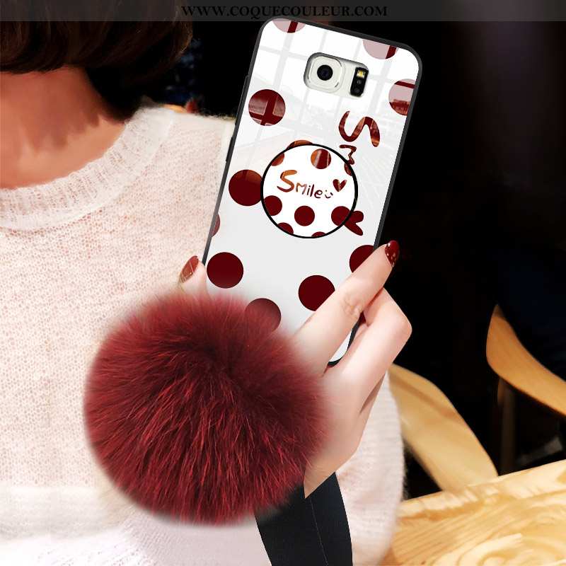 Coque Samsung Galaxy S6 Tendance Pompon, Housse Samsung Galaxy S6 Verre Rouge