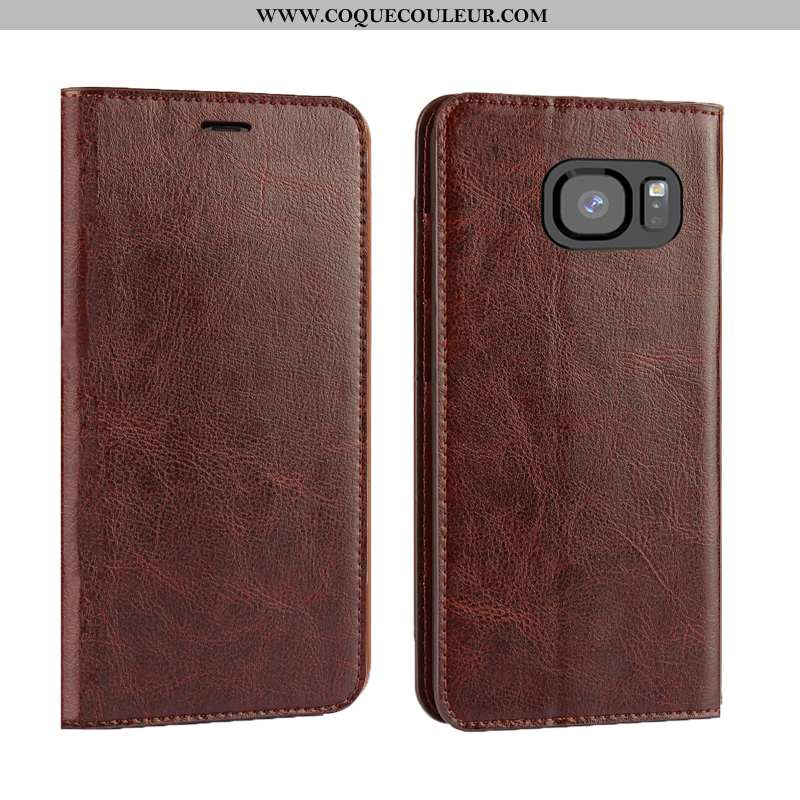 Coque Samsung Galaxy S7 Edge Luxe Qualité Marron, Housse Samsung Galaxy S7 Edge Cuir Véritable Télép