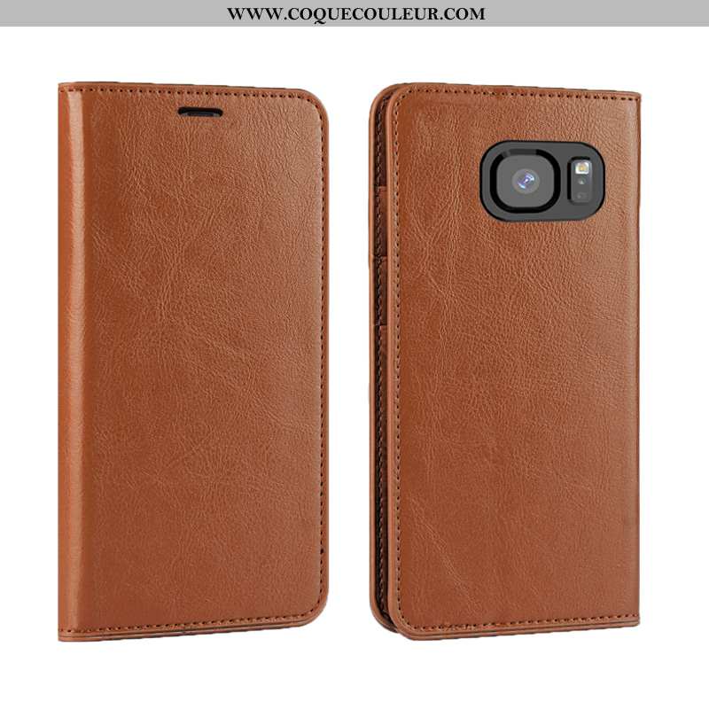 Coque Samsung Galaxy S7 Edge Luxe Qualité Marron, Housse Samsung Galaxy S7 Edge Cuir Véritable Télép