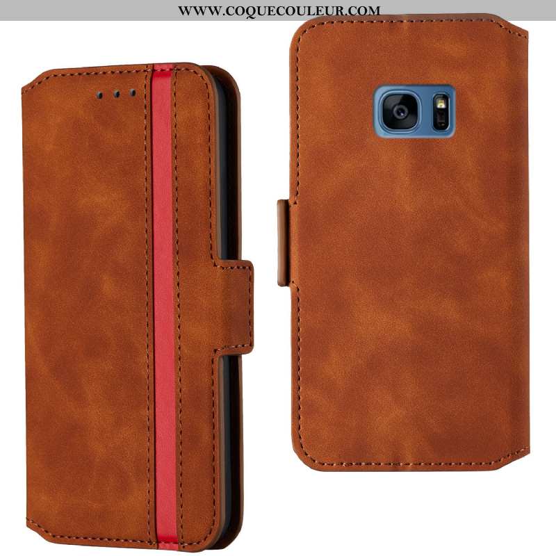 Housse Samsung Galaxy S7 Edge Cuir Coque Tout Compris, Étui Samsung Galaxy S7 Edge Étoile Marron