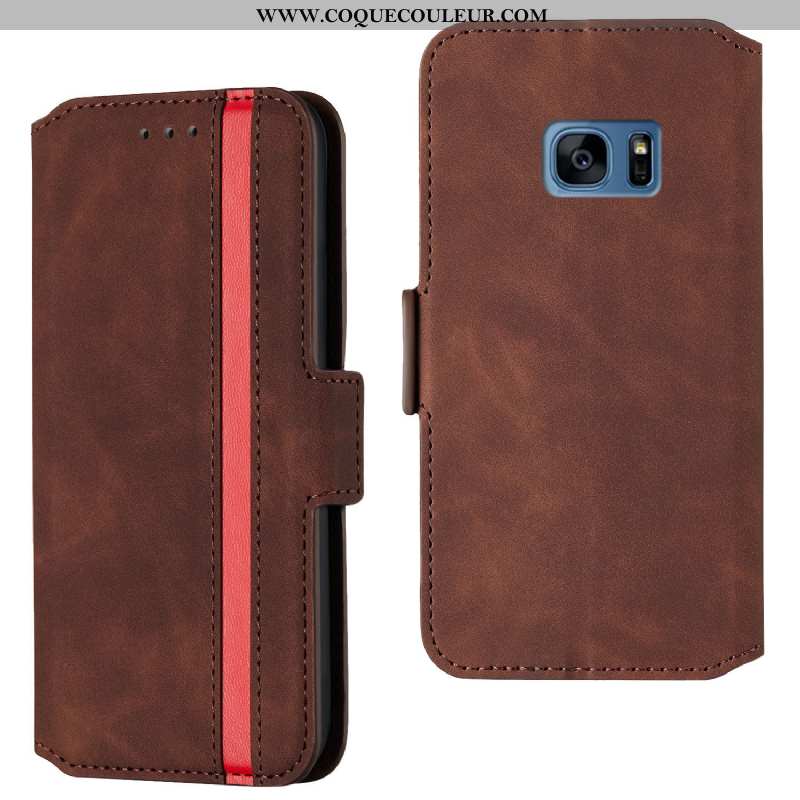 Housse Samsung Galaxy S7 Edge Cuir Coque Tout Compris, Étui Samsung Galaxy S7 Edge Étoile Marron