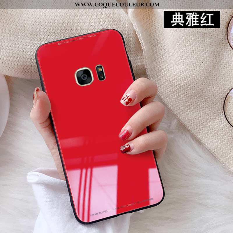 Étui Samsung Galaxy S7 Edge Protection Étoile Personnalité, Coque Samsung Galaxy S7 Edge Verre Rouge