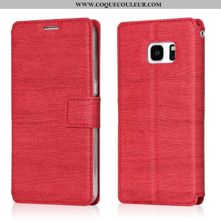 Coque Samsung Galaxy S7 Cuir Étui Coque, Housse Samsung Galaxy S7 Téléphone Portable Étoile Rouge