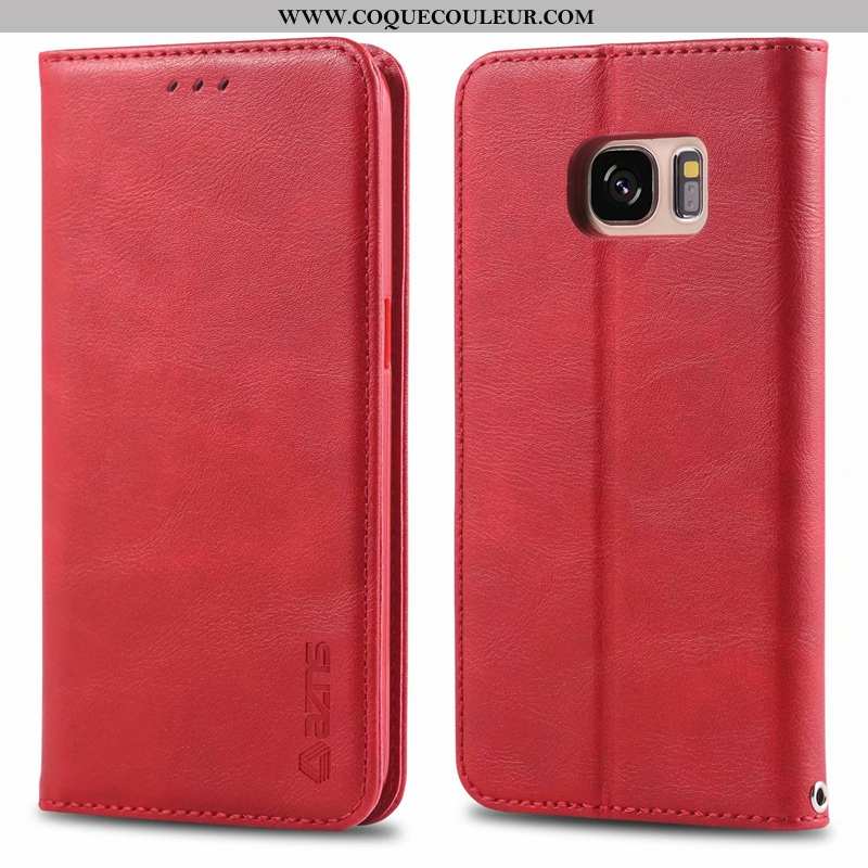 Housse Samsung Galaxy S7 Cuir Luxe Coque, Étui Samsung Galaxy S7 Fluide Doux Incassable Rouge