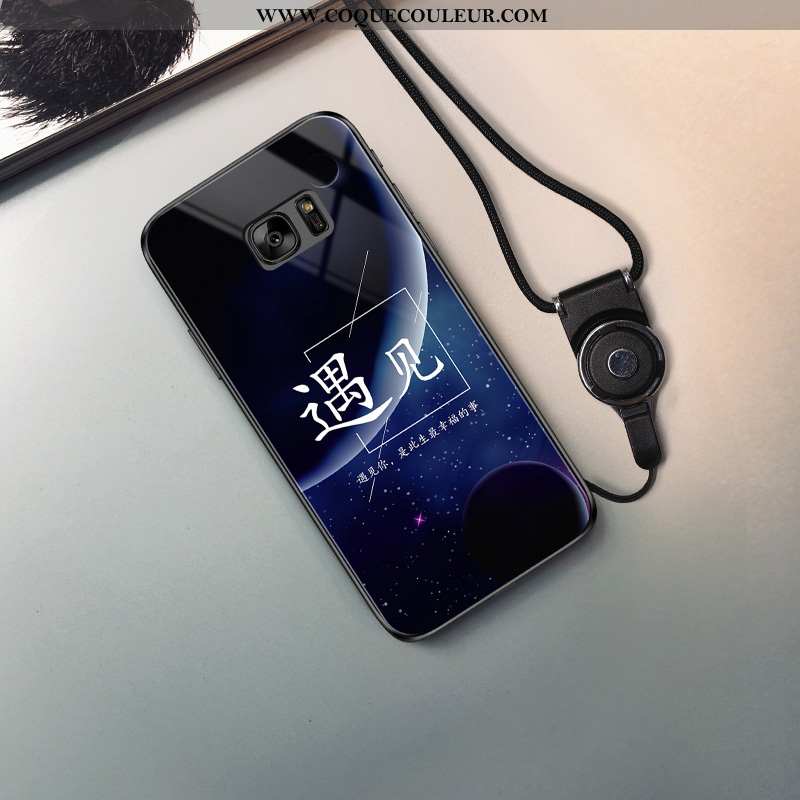 Housse Samsung Galaxy S7 Tendance Coque Étoile, Étui Samsung Galaxy S7 Verre Noir