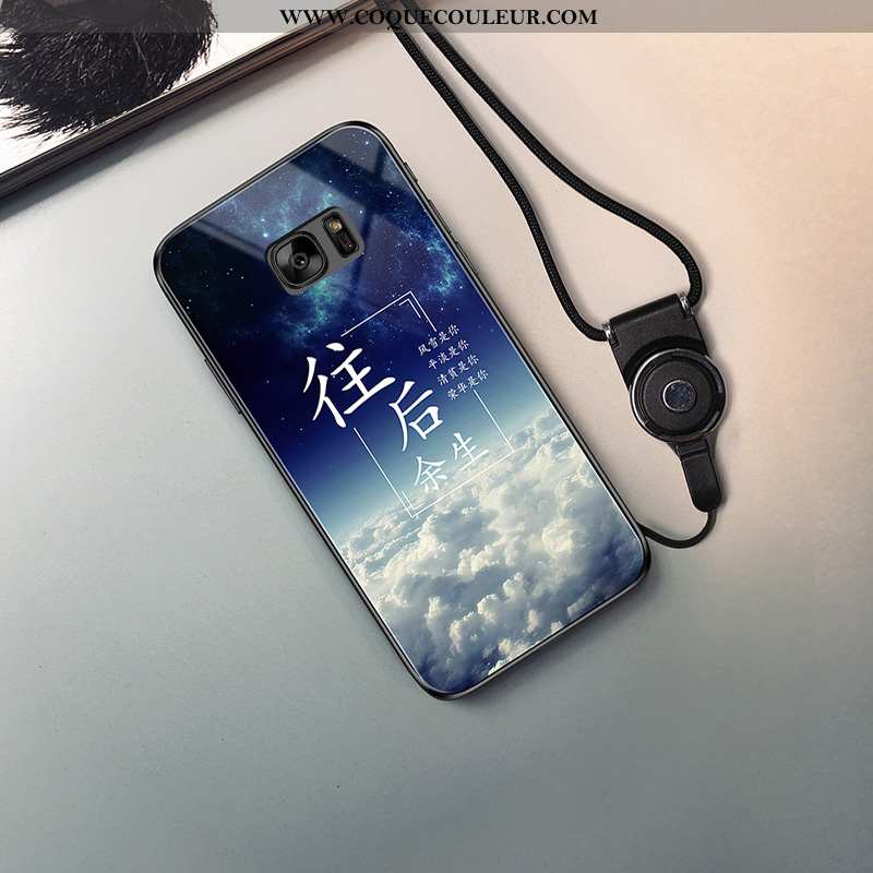 Housse Samsung Galaxy S7 Tendance Coque Étoile, Étui Samsung Galaxy S7 Verre Noir