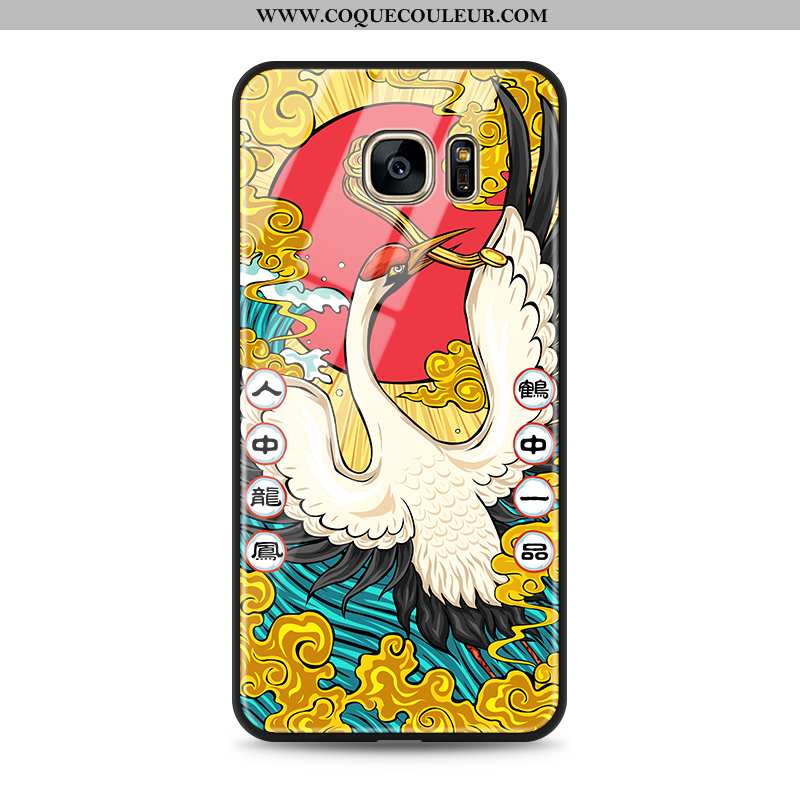 Étui Samsung Galaxy S7 Créatif Verre Étui, Coque Samsung Galaxy S7 Tendance Incassable Jaune