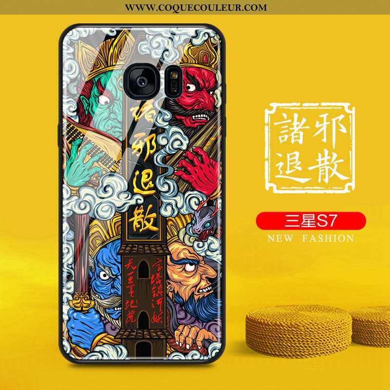 Étui Samsung Galaxy S7 Créatif Verre Étui, Coque Samsung Galaxy S7 Tendance Incassable Jaune