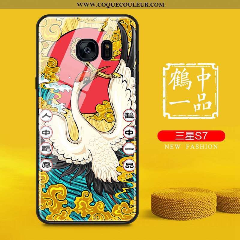 Étui Samsung Galaxy S7 Créatif Verre Étui, Coque Samsung Galaxy S7 Tendance Incassable Jaune