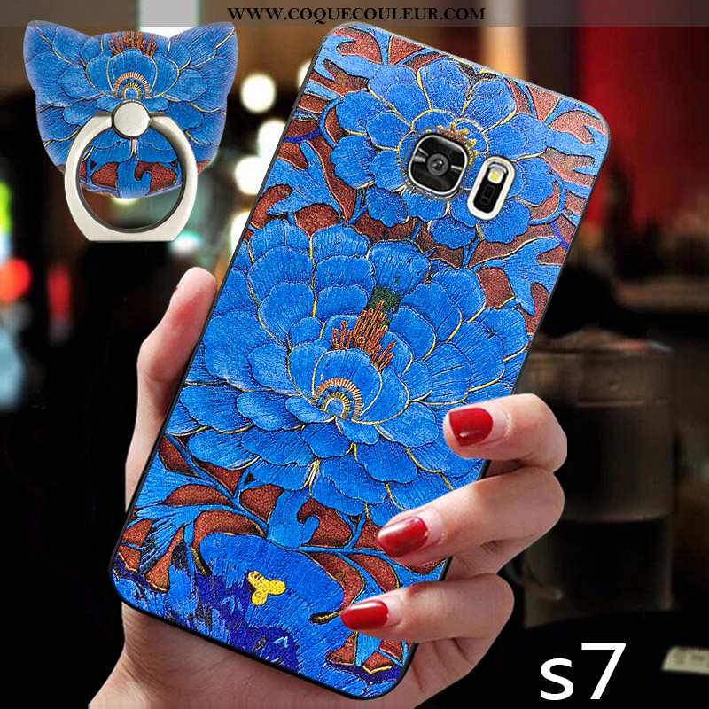 Housse Samsung Galaxy S7 Délavé En Daim Bleu Étui, Étui Samsung Galaxy S7 Fluide Doux Incassable