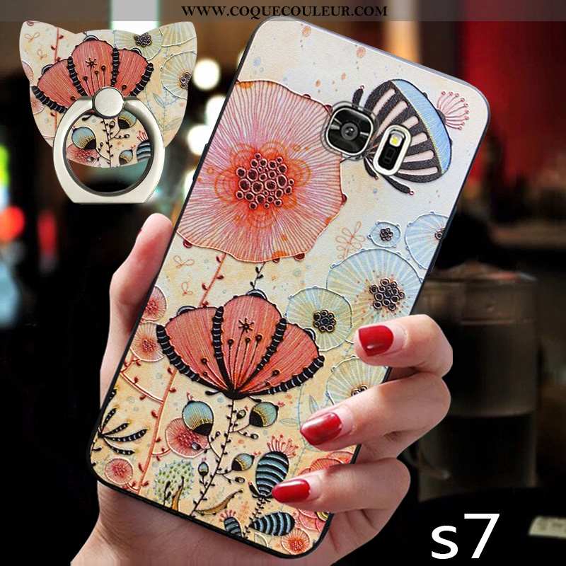 Coque Samsung Galaxy S7 Vintage Fluide Doux Étoile, Housse Samsung Galaxy S7 Tendance Rouge