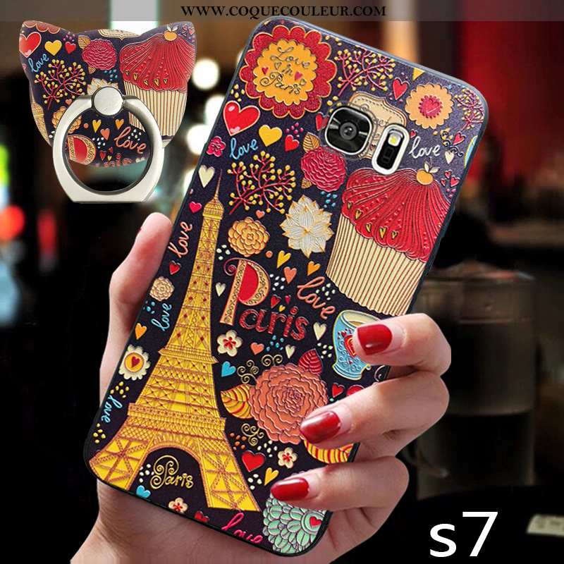 Coque Samsung Galaxy S7 Vintage Fluide Doux Étoile, Housse Samsung Galaxy S7 Tendance Rouge