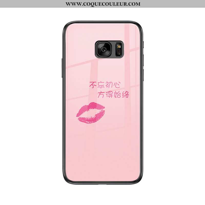 Étui Samsung Galaxy S7 Silicone Coque Étui, Samsung Galaxy S7 Verre Tendance Rose