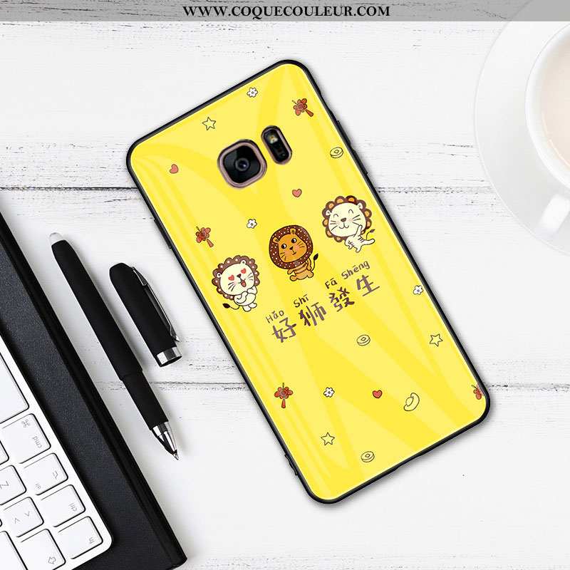 Coque Samsung Galaxy S7 Verre Net Rouge Amoureux, Housse Samsung Galaxy S7 Créatif Tendance Jaune