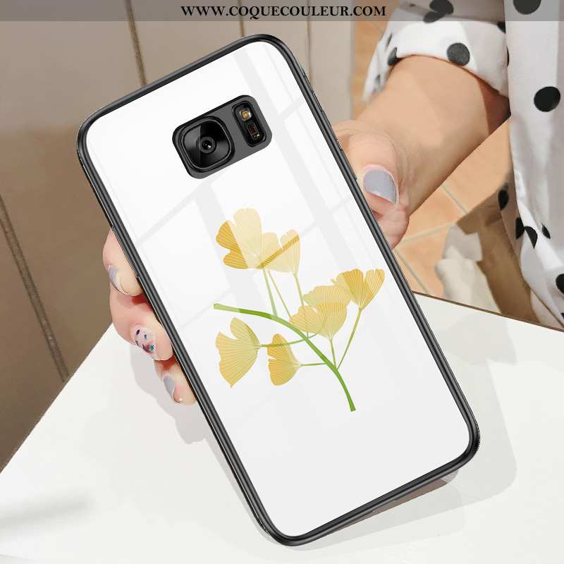 Housse Samsung Galaxy S7 Verre Feuille Étoile, Étui Samsung Galaxy S7 Tendance Coque Blanche