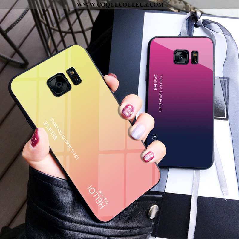 Étui Samsung Galaxy S7 Protection Net Rouge Difficile, Coque Samsung Galaxy S7 Verre Dégradé Jaune