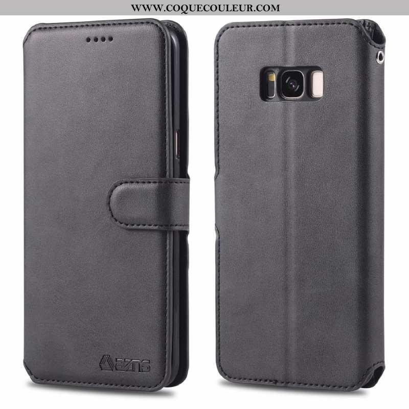 Coque Samsung Galaxy S8 Protection Incassable Carte, Housse Samsung Galaxy S8 Cuir Véritable Gris