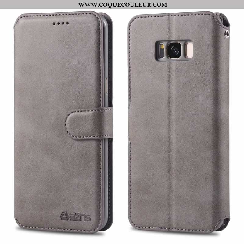 Coque Samsung Galaxy S8 Protection Incassable Carte, Housse Samsung Galaxy S8 Cuir Véritable Gris