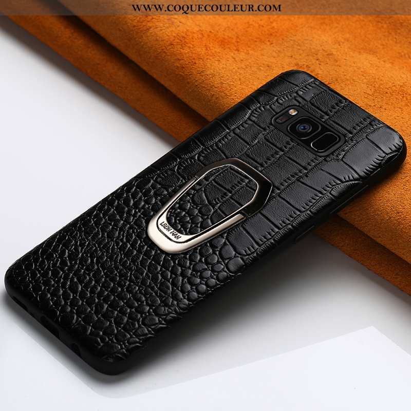 Housse Samsung Galaxy S8 Cuir Véritable Étoile Noir, Étui Samsung Galaxy S8 Cuir Support Noir