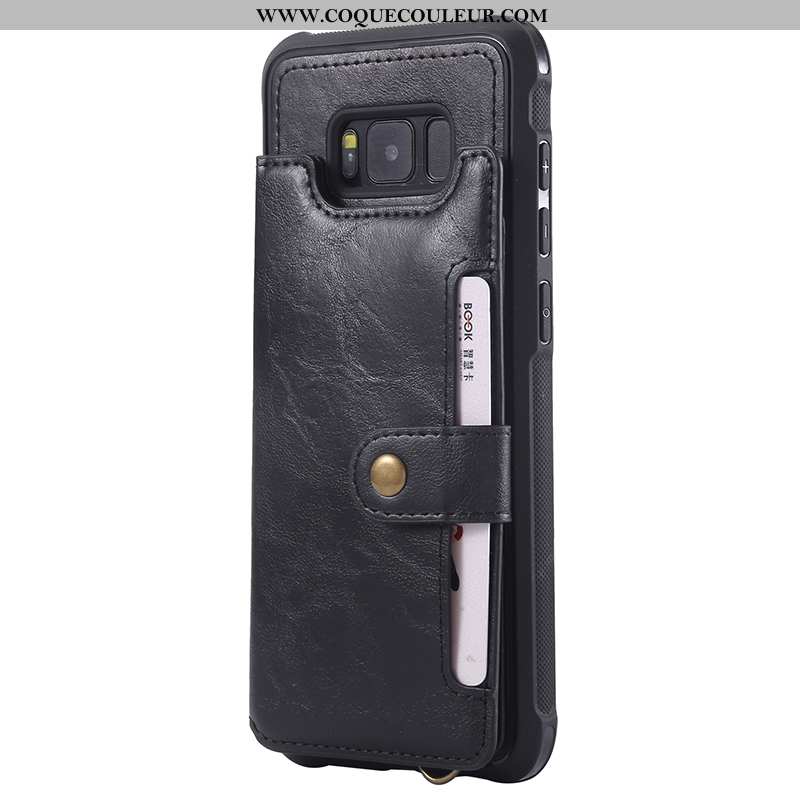 Housse Samsung Galaxy S8 Cuir Noir Sac Carte, Étui Samsung Galaxy S8 Ornements Suspendus