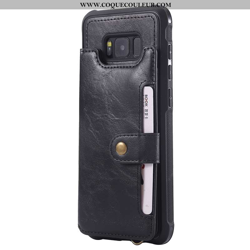 Housse Samsung Galaxy S8 Cuir Noir Sac Carte, Étui Samsung Galaxy S8 Ornements Suspendus