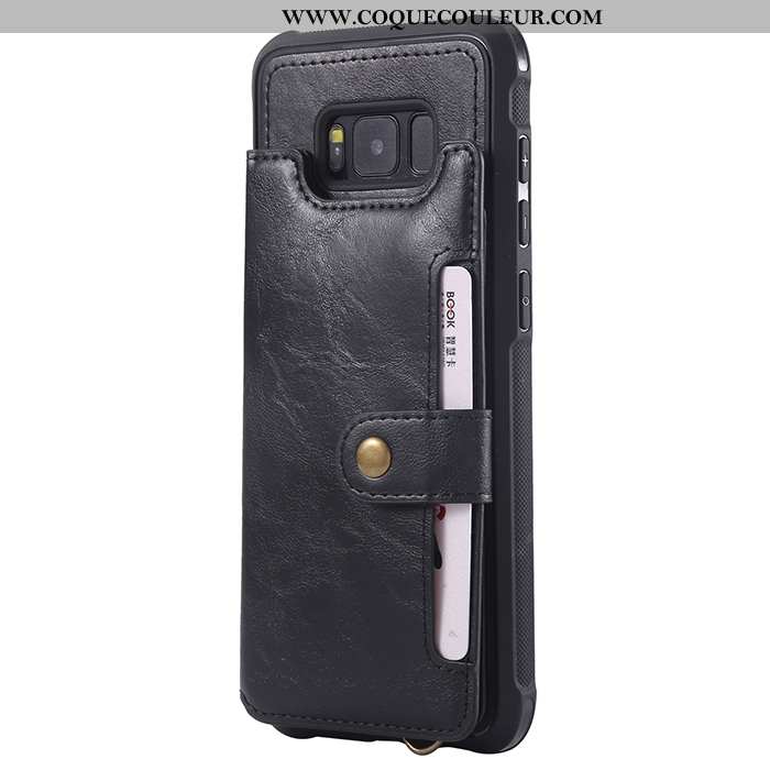 Housse Samsung Galaxy S8 Cuir Noir Sac Carte, Étui Samsung Galaxy S8 Ornements Suspendus