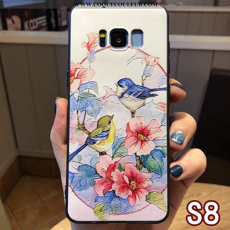 Housse Samsung Galaxy S8 Cou Suspendu Bleu Anneau, Étui Samsung Galaxy S8 Protection Floral