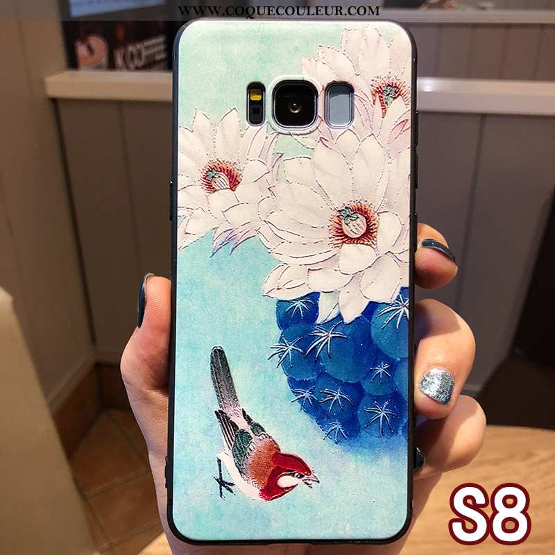 Housse Samsung Galaxy S8 Cou Suspendu Bleu Anneau, Étui Samsung Galaxy S8 Protection Floral