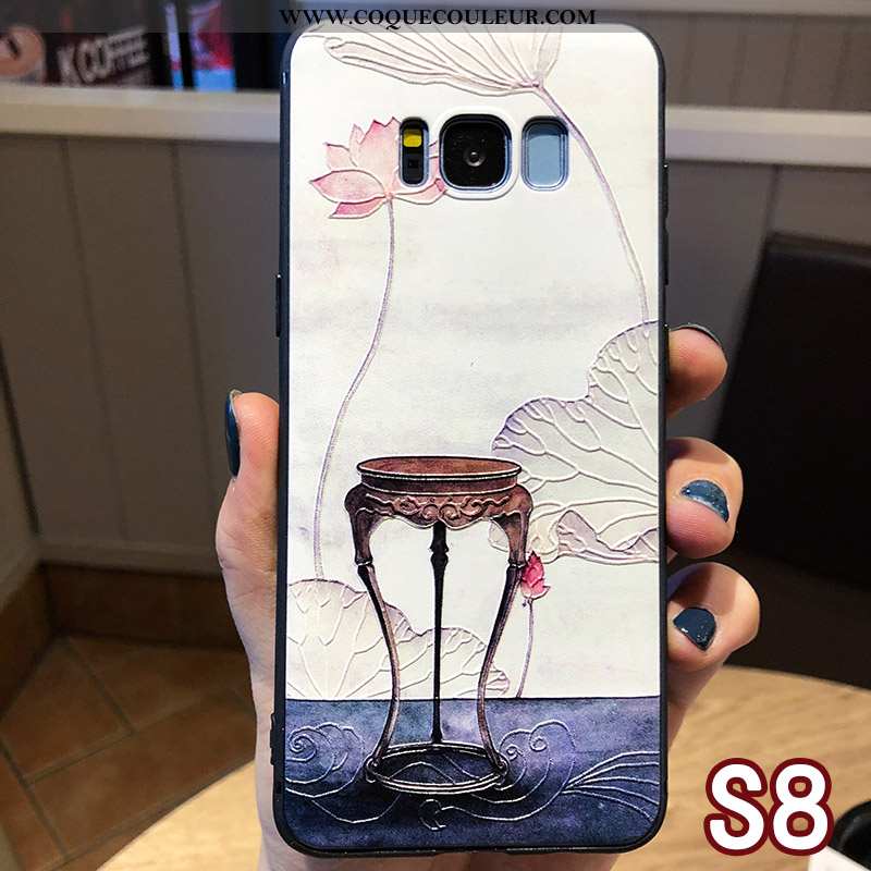 Housse Samsung Galaxy S8 Cou Suspendu Bleu Anneau, Étui Samsung Galaxy S8 Protection Floral