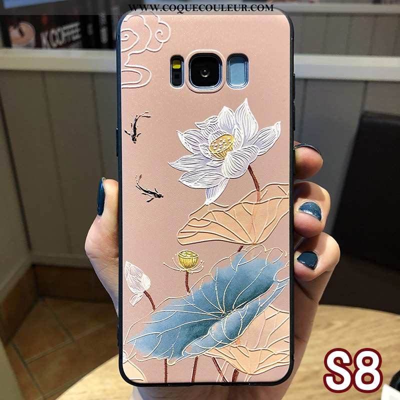 Housse Samsung Galaxy S8 Cou Suspendu Bleu Anneau, Étui Samsung Galaxy S8 Protection Floral