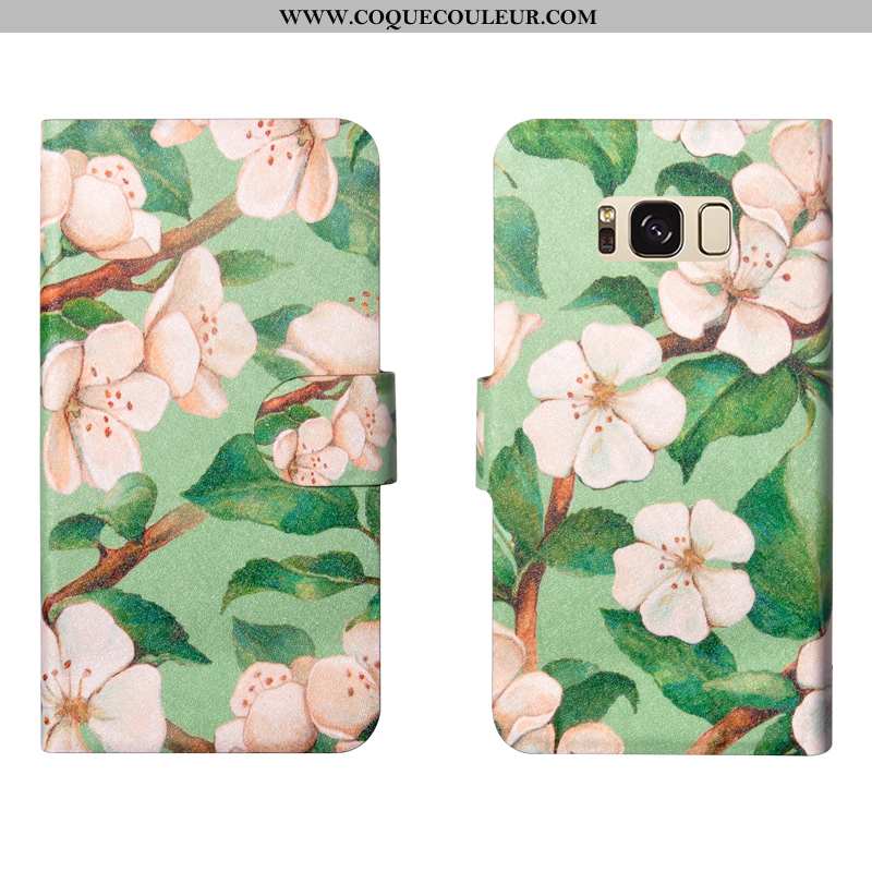 Coque Samsung Galaxy S8 Créatif Étui, Housse Samsung Galaxy S8 Fleurs Protection Verte