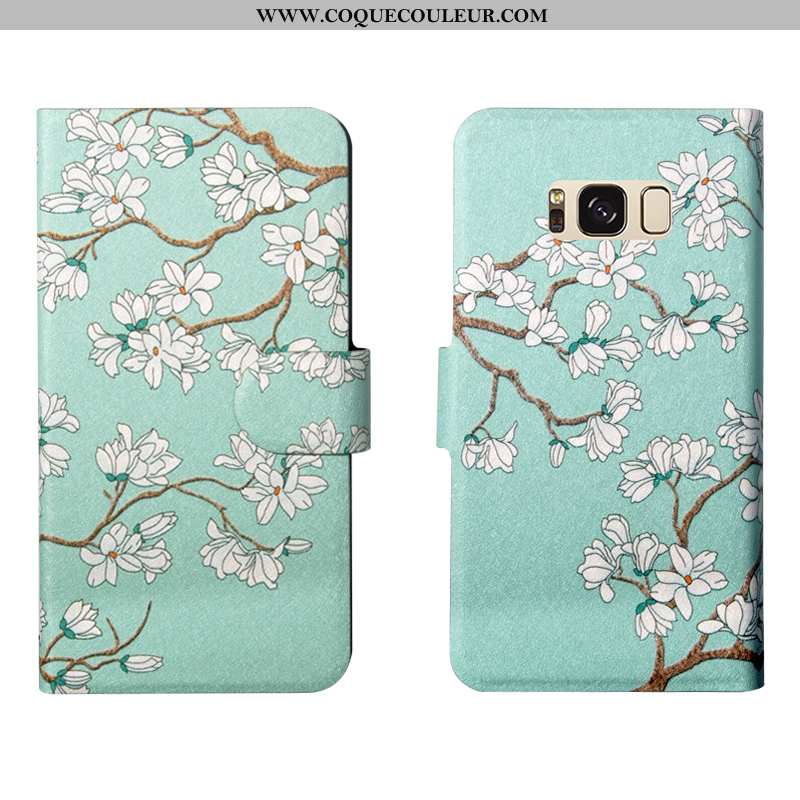 Coque Samsung Galaxy S8 Créatif Étui, Housse Samsung Galaxy S8 Fleurs Protection Verte