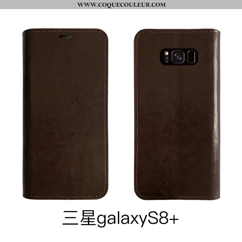 Étui Samsung Galaxy S8+ Cuir Téléphone Portable Marron, Coque Samsung Galaxy S8+ Protection Bovins M