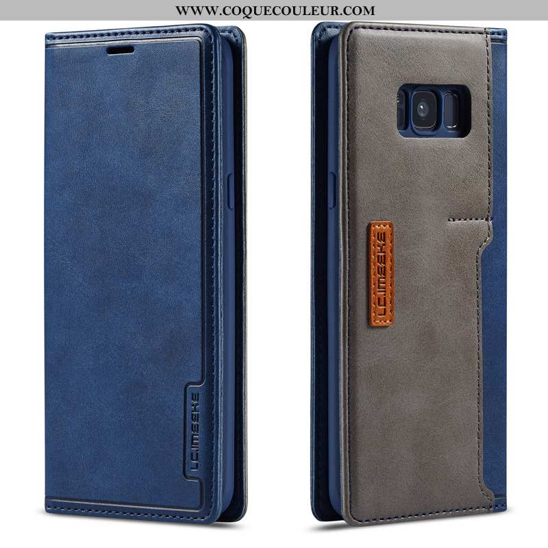 Housse Samsung Galaxy S8+ Cuir Véritable Étui Étoile, Samsung Galaxy S8+ Coque Luxe Bleu Foncé