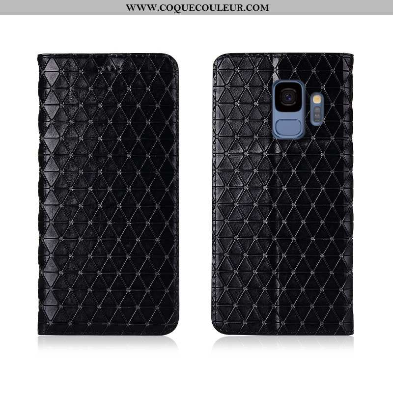 Étui Samsung Galaxy S9 Cuir Noir Clamshell, Coque Samsung Galaxy S9 Fluide Doux Tout Compris