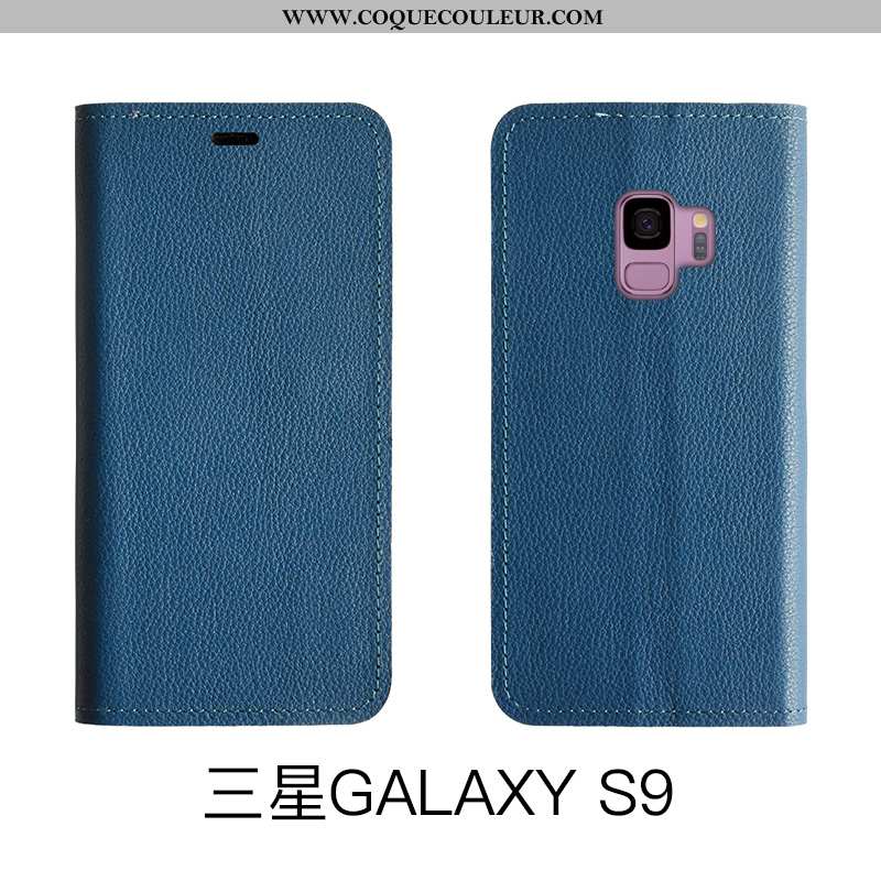 Coque Samsung Galaxy S9 Cuir Étoile Tout Compris, Housse Samsung Galaxy S9 Protection Étui Bleu