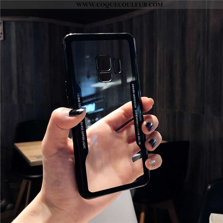 Coque Samsung Galaxy S9 Protection Étoile, Housse Samsung Galaxy S9 Verre Téléphone Portable Noir