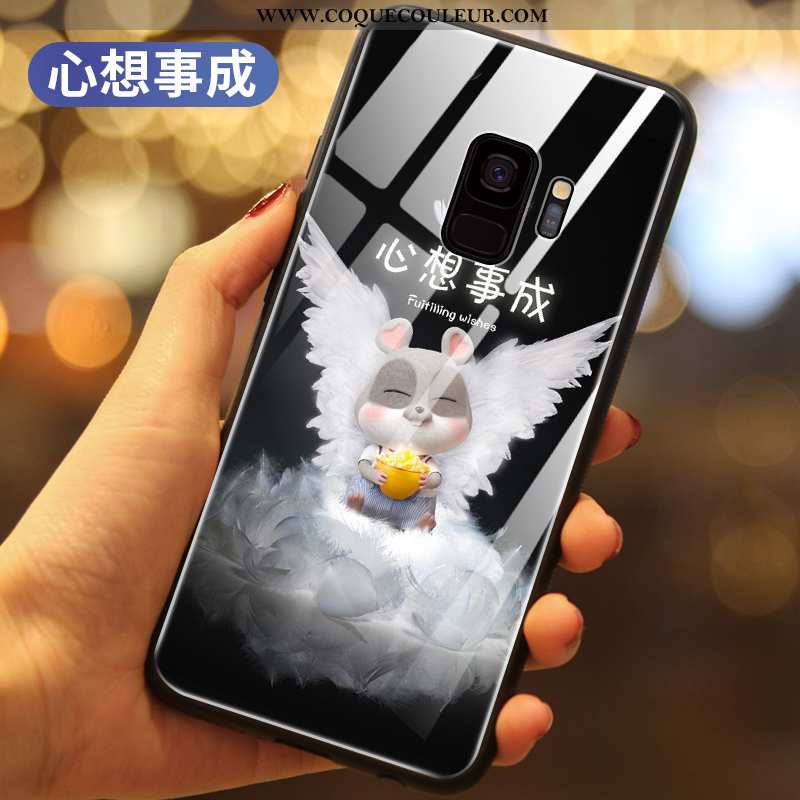 Étui Samsung Galaxy S9 Verre Rat Incassable, Coque Samsung Galaxy S9 Créatif Noir