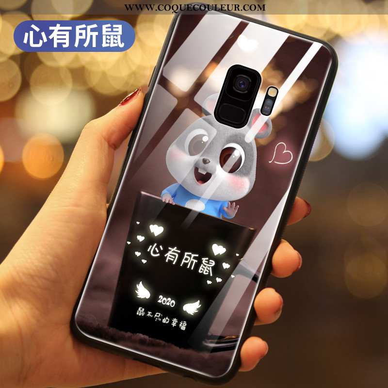 Étui Samsung Galaxy S9 Verre Rat Incassable, Coque Samsung Galaxy S9 Créatif Noir