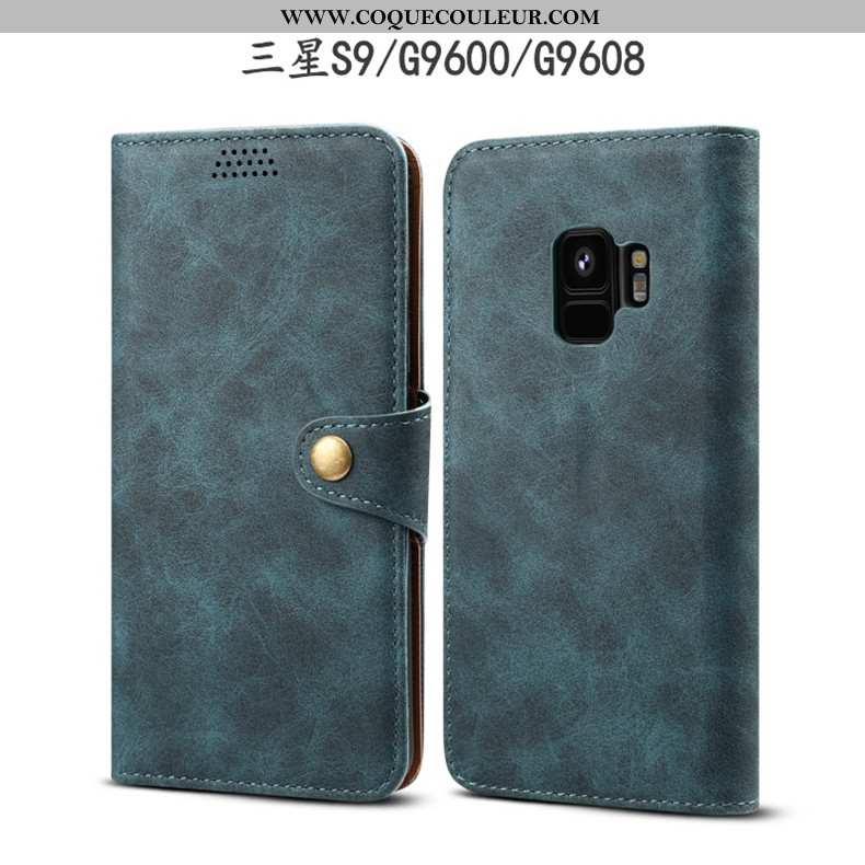 Housse Samsung Galaxy S9 Protection Téléphone Portable, Étui Samsung Galaxy S9 Cuir Bleu