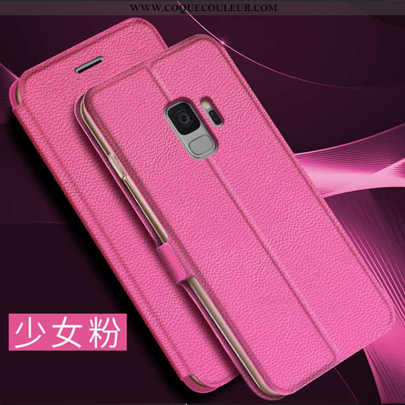 Étui Samsung Galaxy S9 Cuir Rouge, Coque Samsung Galaxy S9 Protection Tout Compris Rose